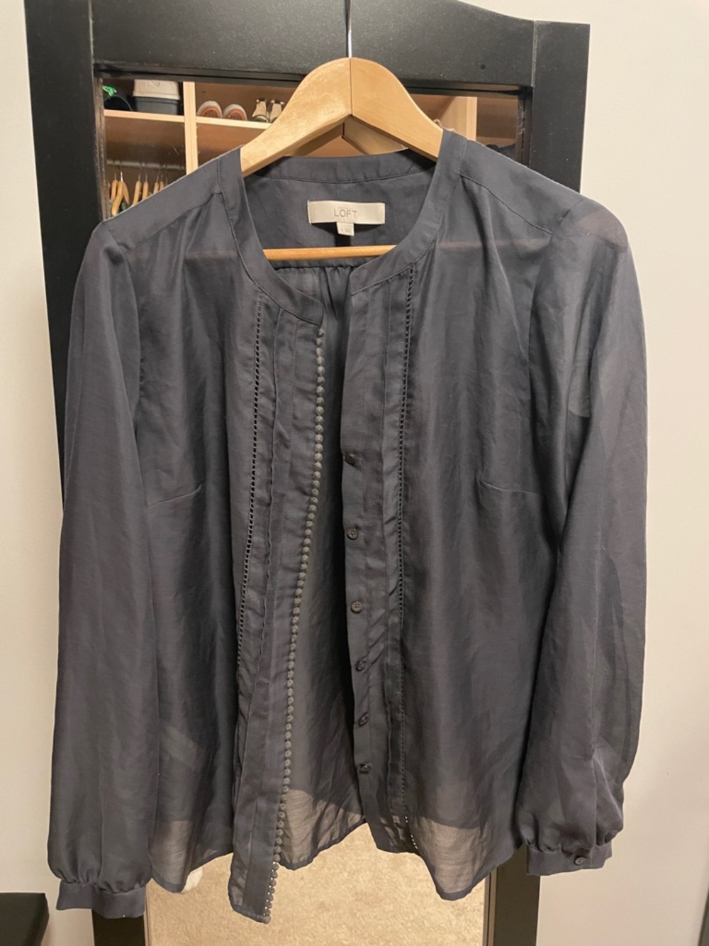 BOGO LOFT Gray Sheer Button-Front Blouse